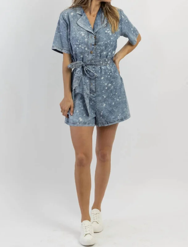 Art Studio Spotted Denim Romper In Blue Denim