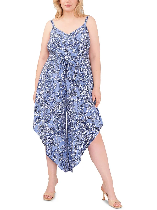 Plus Womens Printed Ruffled Jumpsuit